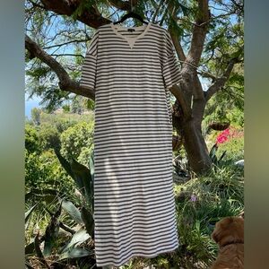Massimo Dutti European Natural Green Cream Striped Cotton Maxi Dress